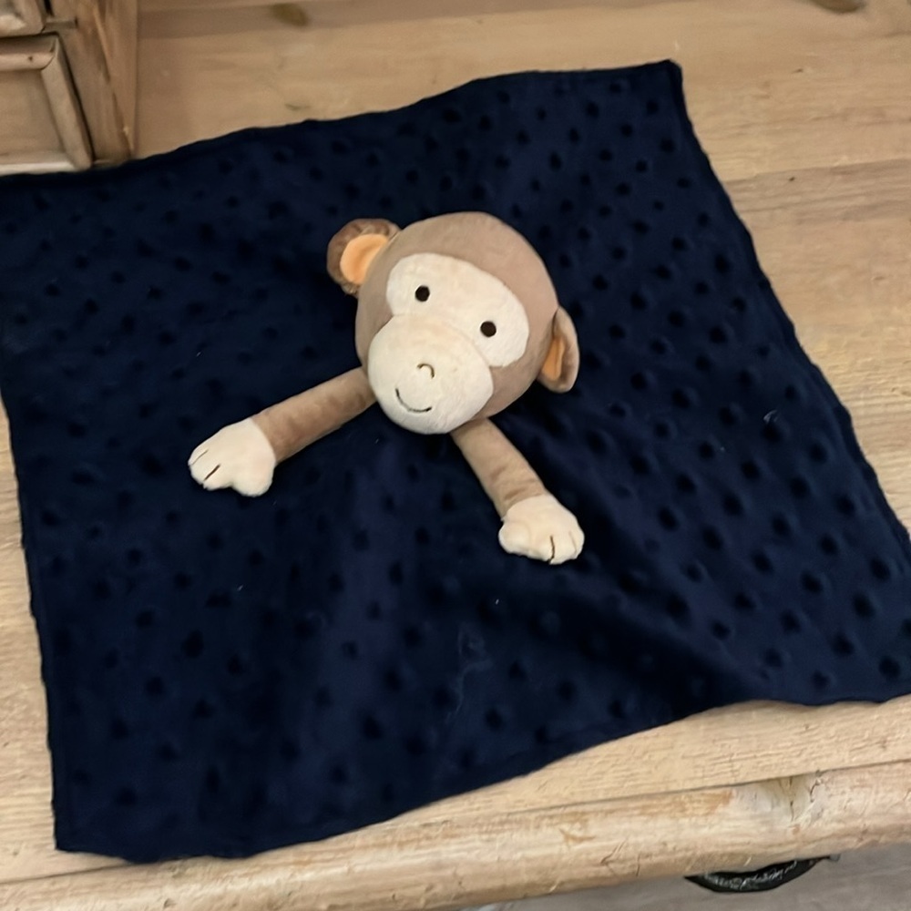 Okie Dokie Baby Lovey Security Blanket Monkey Nubby Navy Blue - Picture 2 of 7